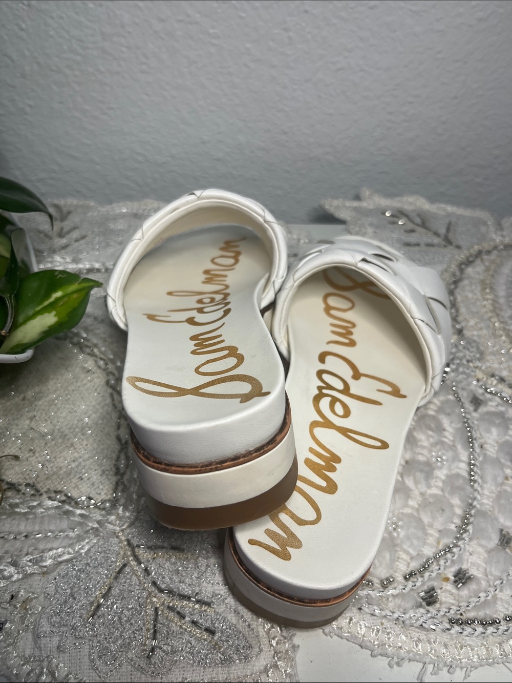 Sam Edelman White Woven Leather Platform Slide Sandals Size 4M - Picture 4 of 12